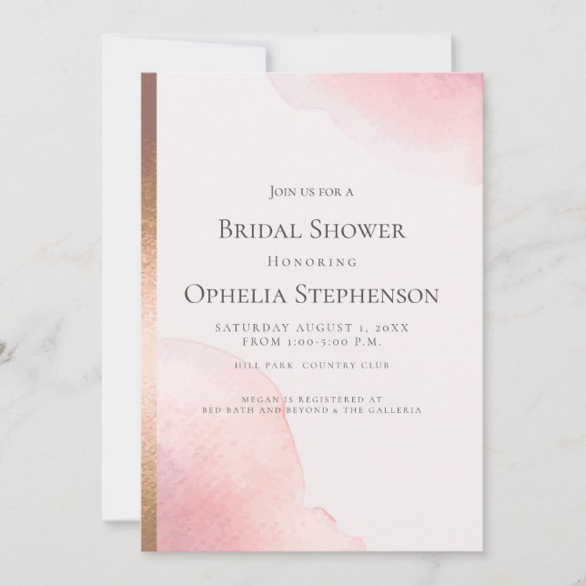 Bridal Shower | Blush Pink Watercolor Wash Announcement (Front)