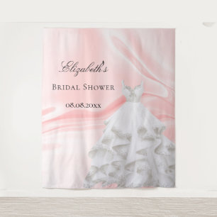 Bridal shower blush pink white bride dress name tapestry