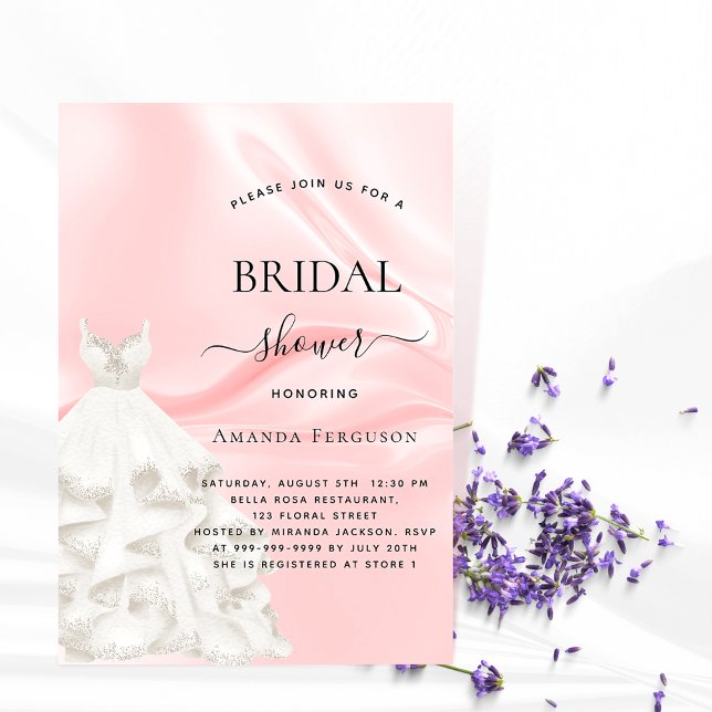 Bridal shower blush pink white dress invitation postcard (Creator Uploaded)