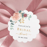 Bridal Shower blush rose floral eucalyptus thanks Favour Tags<br><div class="desc">A chic white background. Decorated with a rose gold and blush pink floral, flower (rose)and green watercolored eucalyptus leaves, sprigs, greenery and a faux gold sprig. Personalise and add the name of the bride to be and a date on the front. Black and golden letters. Back: your thank you note...</div>