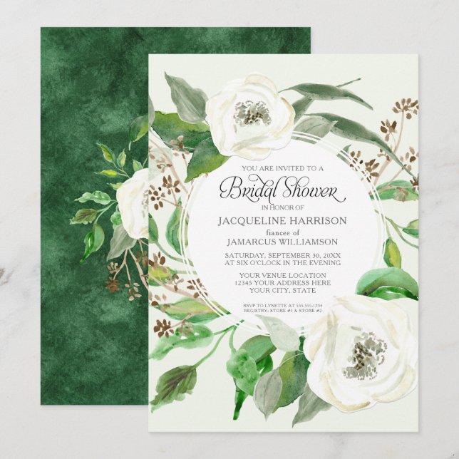 Bridal Shower BOHO Eucalyptus Leaf Foliage Rose Invitation (Front/Back)