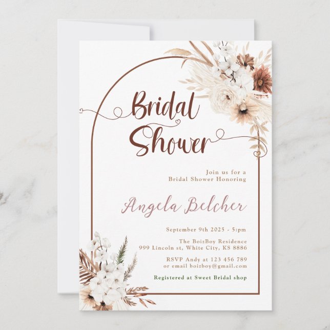Bridal Shower Boho pampas Grass Invitation (Front)
