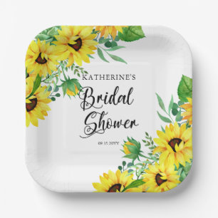Bridal Shower Boho Sunflowers   Eucalyptus Paper P Plate