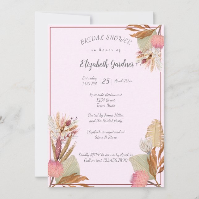 Bridal Shower Boho Terracotta Palm Grass Invitation (Front)