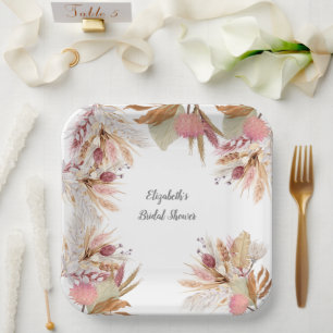  Bridal Shower BOHO Terracotta Pampas Grass Wheat  Paper Plate