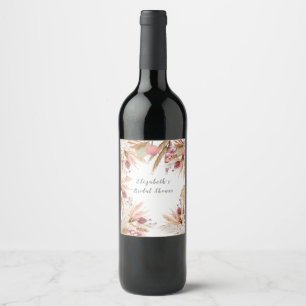 Bridal Shower BOHO Terracotta Pampas Grass Wheat Wine Label