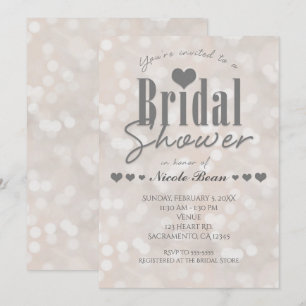 Bridal Shower Bokeh White Modern Heart Invitation