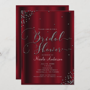 Bridal Shower Bold Red  & Silver Confetti Corners Invitation