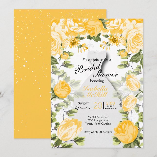 Bridal Shower - Botanical Golden Yellow Floral Invitation (Front/Back)