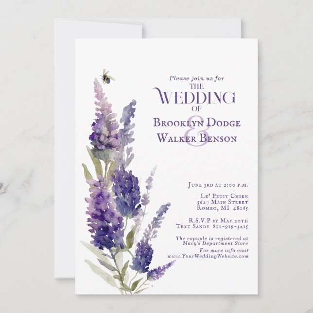 Bridal Shower Botanical Lavender Floral Purple Invitation (Front)