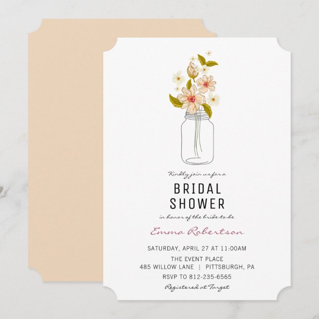 Bridal Shower Bouquet Mason Jar Shower invitation (Front/Back)