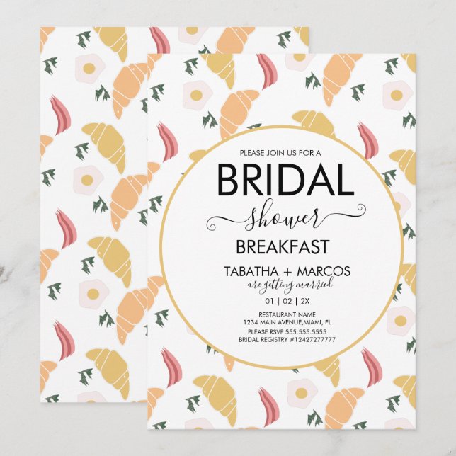 Bridal Shower Breakfast Eggs Croissant Brunch Invitation (Front/Back)