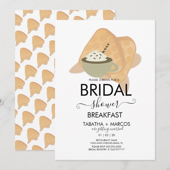 Bridal Shower Breakfast Waffles Brunch Coffee Invitation (Front/Back)