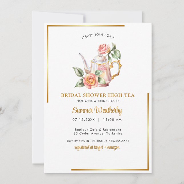 bridal shower,bridal tea party,bridal shower tea p invitation (Front)