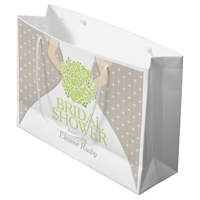 Bridal shower bride green posy custom gift bag (Front Angled)