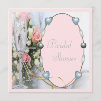 Bridal Shower Bride & Groom, Doves & Glass Floral Invitation