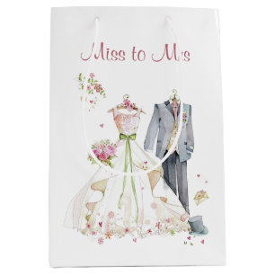 Bridal Shower Bride & Groom Pink Cream dress  Medium Gift Bag