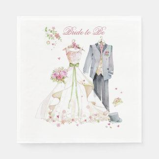 Bridal Shower Bride & Groom Pink Cream dress  Napkin