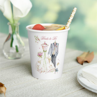 Bridal Shower Bride & Groom Pink Cream dress  Paper Cups