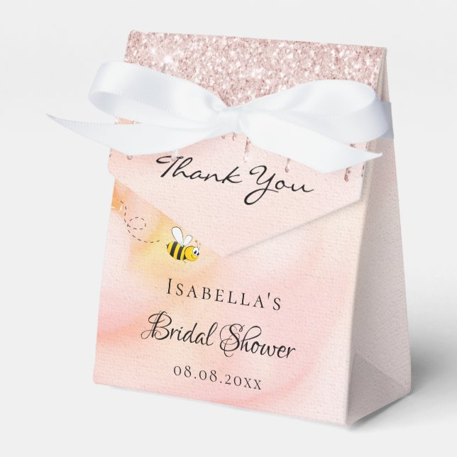 Bridal shower bride pink bee glitter floral favour box (Front Side)