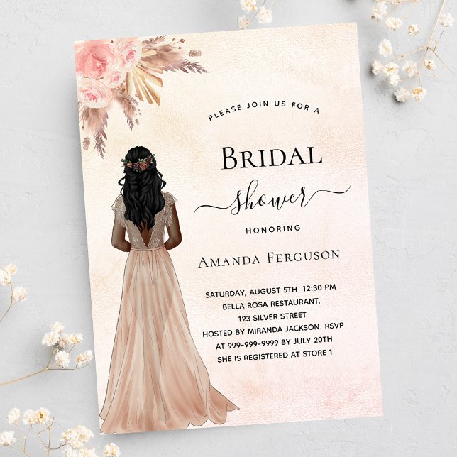 Bridal shower bride rose gold blush pampas luxury invitation (Creator Uploaded)