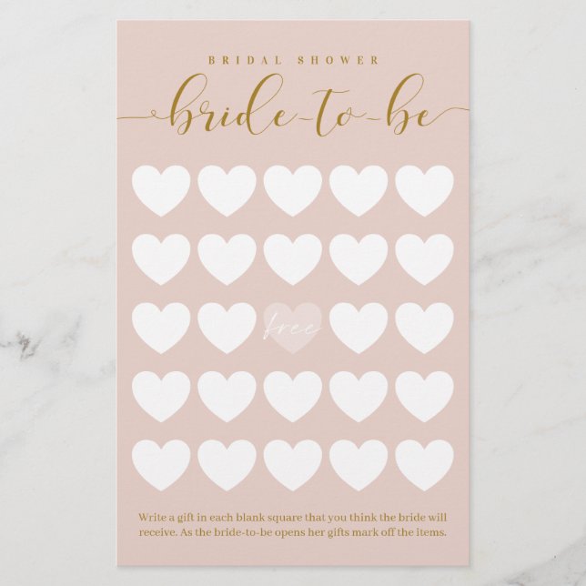 Bridal Shower Bride-To-Be Pink Heart Grid Bingo (Front)
