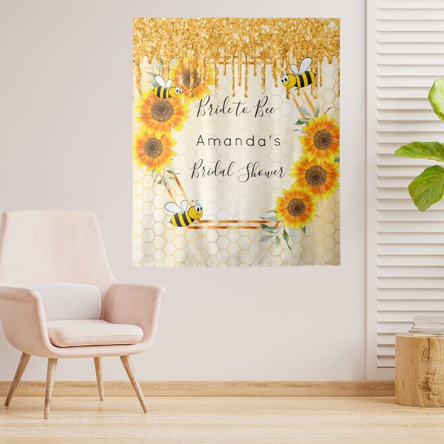 Bridal Shower bride to bee glitter sunflowers Tapestry (Creator Uploaded)