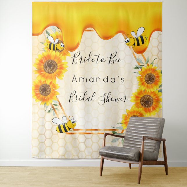 Bridal Shower bride to bee honey drips sunflowers Tapestry (In Situ)