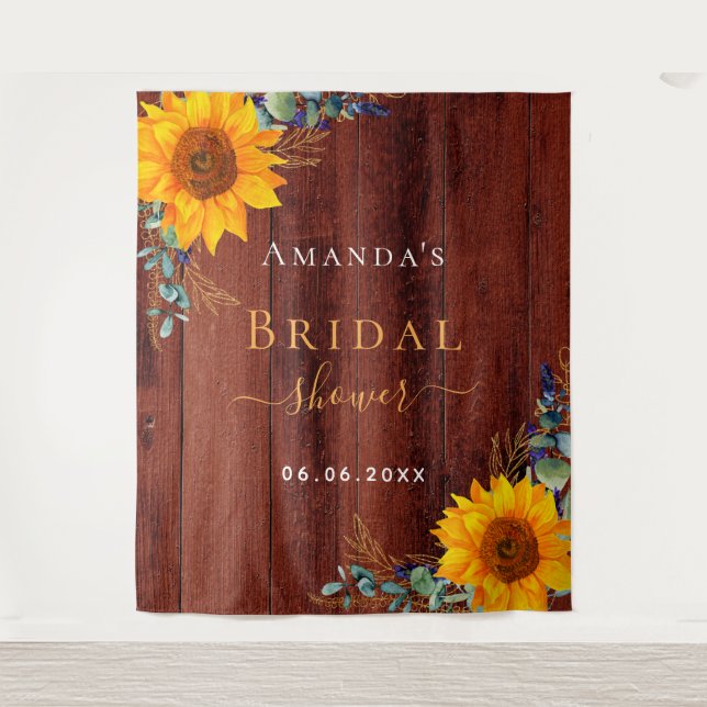 Bridal Shower Brown wood sunflower rustic Tapestry (Front)