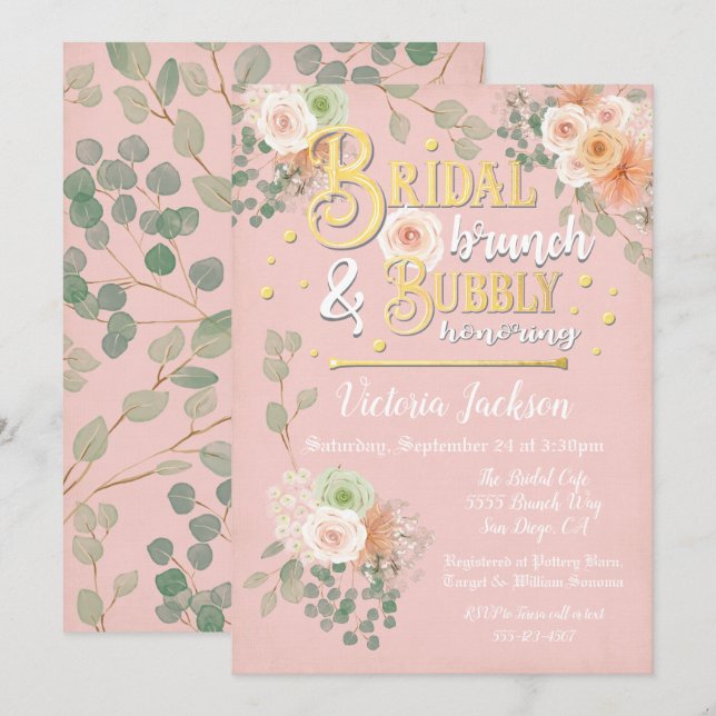 Bridal Shower Brunch and Bubbly invitation (Front/Back)