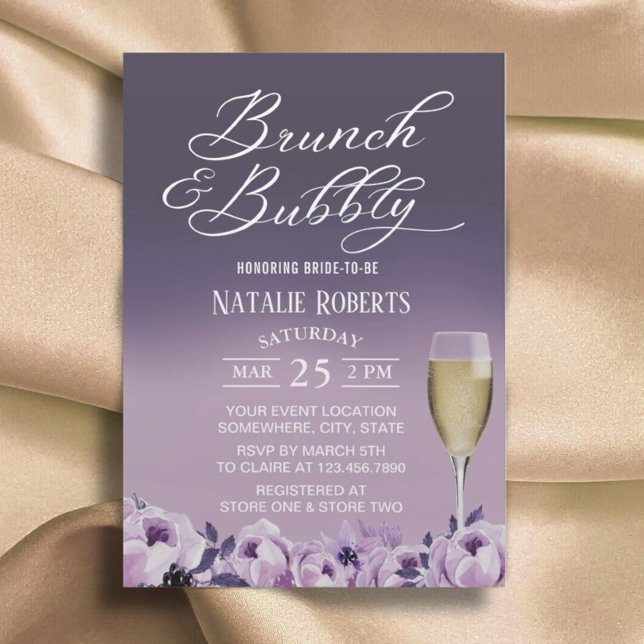 Bridal Shower Brunch Bubbly Elegant Purple Floral Invitation (Creator Uploaded)
