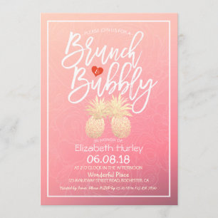 Bridal Shower Brunch Bubbly Gold Pineapple Couple Invitation