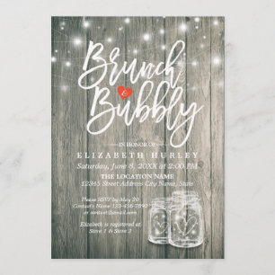 Bridal Shower Brunch Bubbly Rustic Wood Mason Jar Invitation