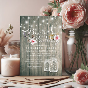 Bridal Shower Brunch Bubbly Rustic Wood Mason Jar Invitation