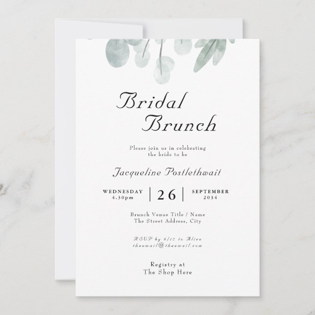 Bridal Shower Brunch Eucalyptus Floral Wedding Invitation (Front)