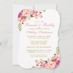Bridal Shower Brunch Gold Pink Floral Invitation