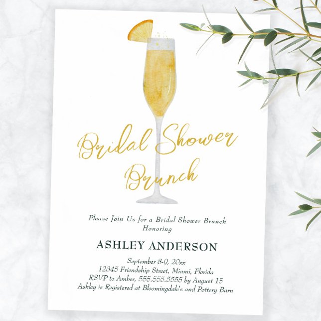 Bridal Shower Brunch Mimosa Cocktail Gold Invitation (Creator Uploaded)