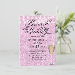 Bridal Shower Brunch Modern Champagne Sparkle Pink Invitation