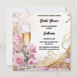 Bridal shower bubbly brunch pink rose flower chic holiday card