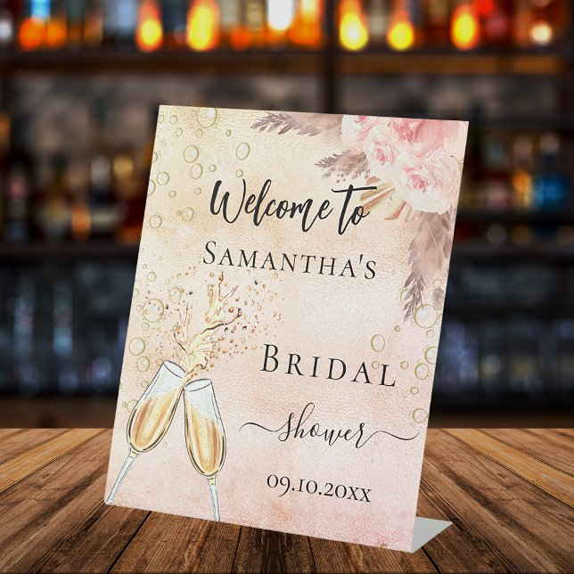 Bridal Shower bubbly brunch rose florals welcome Pedestal Sign (Creator Uploaded)