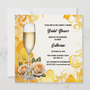 Bridal shower bubbly brunch yellow rose trendy holiday card