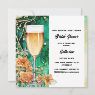 Bridal shower bubbly orange rose trendy green holiday card