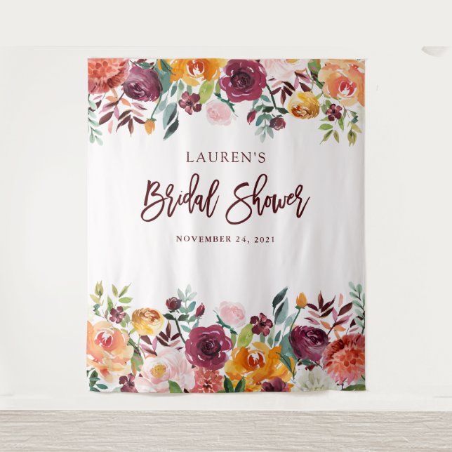 Bridal Shower | Burgundy Blush Photo Backdrop Tapestry (Front)