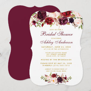 Bridal Shower Burgundy Floral Gold Invitation BR