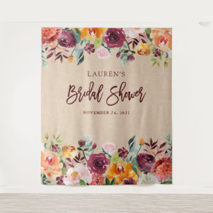 Bridal Shower   Burgundy Floral Photo Backdrop Tapestry