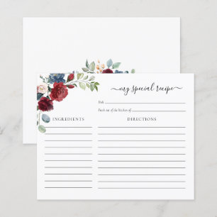 Bridal Shower Burgundy Floral Recipe Card