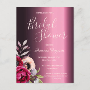 Bridal shower Burgundy flowers invitation Postcard