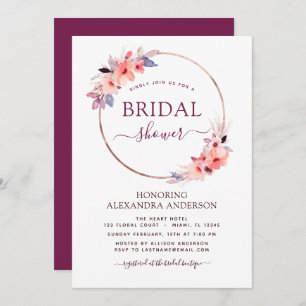 Bridal Shower Burgundy Geometric Spring Floral Invitation
