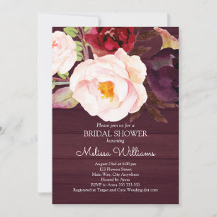 Bridal Shower Burgundy Marsala Wood Rustic Boho Invitation