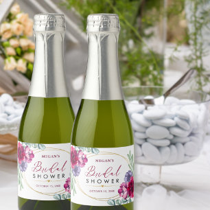 Bridal Shower Burgundy & Navy Floral Mini Bottle  Sparkling Wine Label